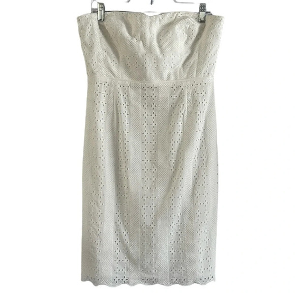 J. CREW Strapless Eyelet Dress in White Size 10 - Picture 1 of 13